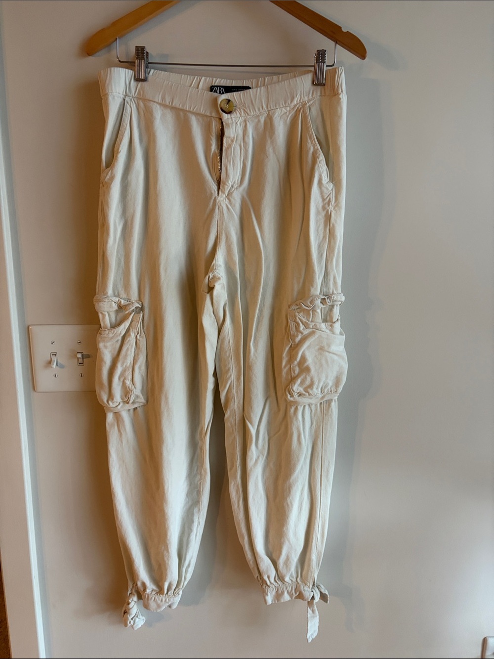 Zara White Linen Cargo Pants